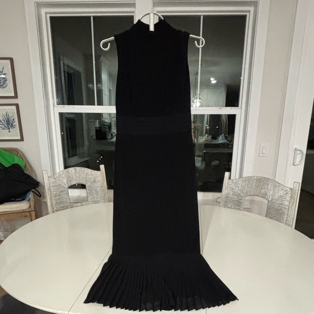 Joseph Ribkoff Black Sleeveless  Dress with Pleated Flounce